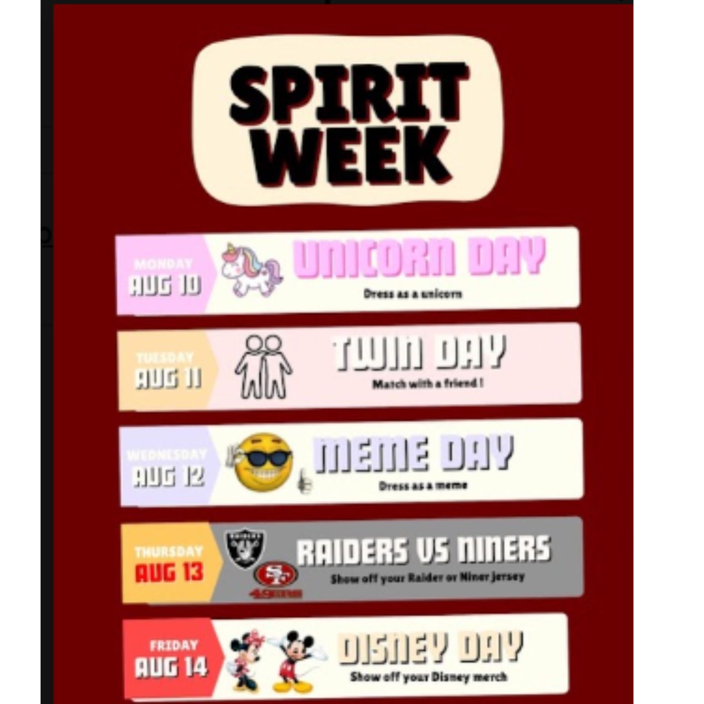 Welcome Back Spirit Week